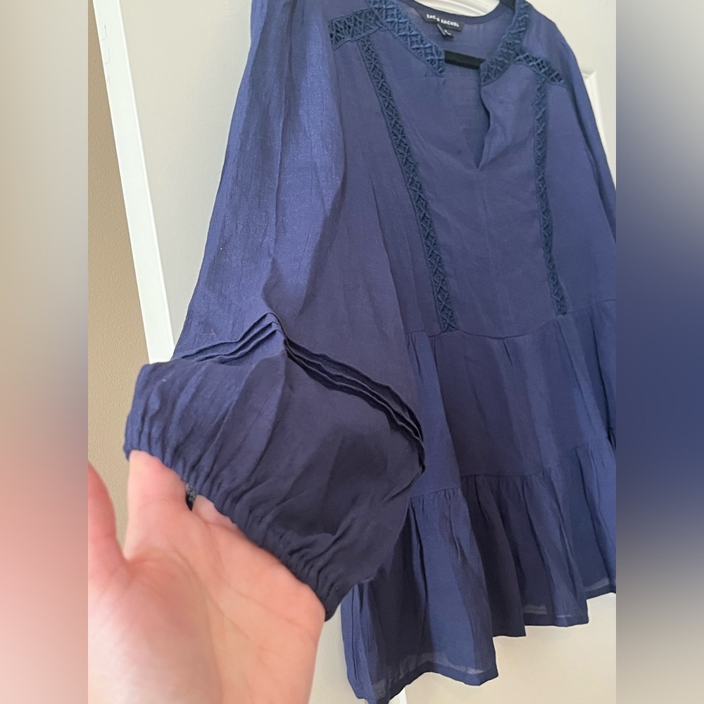 Zac & Rachel Women's Navy Blue Rayon Blend Boho Top Size Medium - Picture 6 of 13
